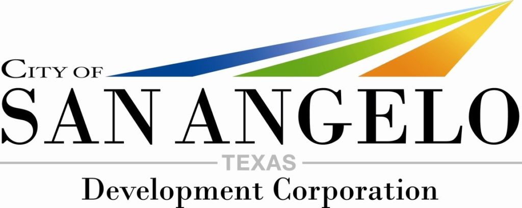 Logo for City of San Angelo, Texas Development Corporation with blue, green and orange stripes