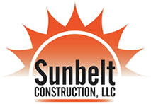 Logo for Sunbelt Construction Limited Liability Company with illustration showing half of an orange sun