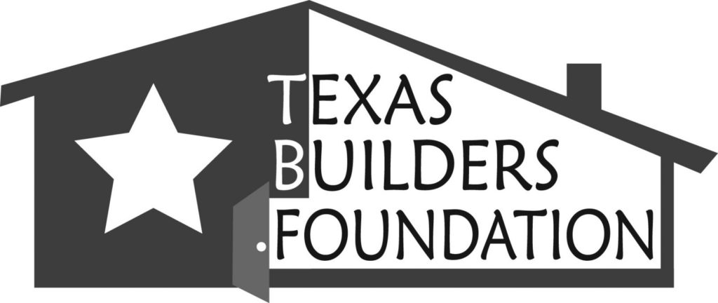 Logo for Texas Builders Foundation in black lettering, on illustration of outline of house with a large, white star